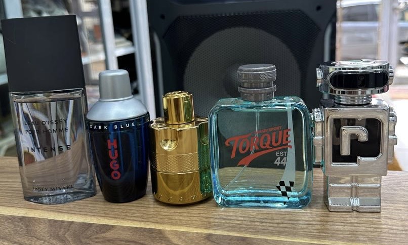 Selection of designer fragrances in store